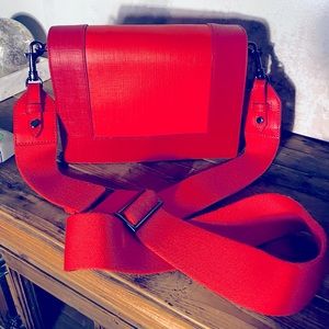 Botkier Two Tone Red with Wide Woven Shoulder or Crossbody Strap